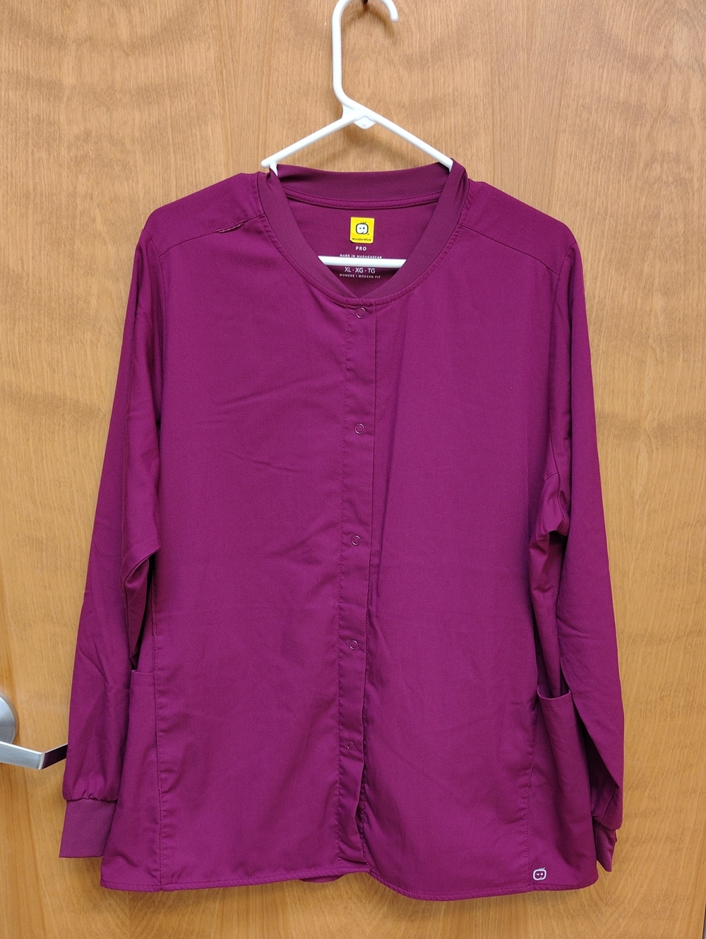 WonderWink Pro Women's Warmup Snap Front Scrub Jacket In Wine